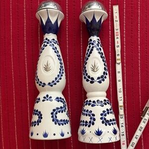 Set of 2 Clase Azul Reposado Empty Bottles 750ml Hand-Painted Ceramic. 15.5 inch